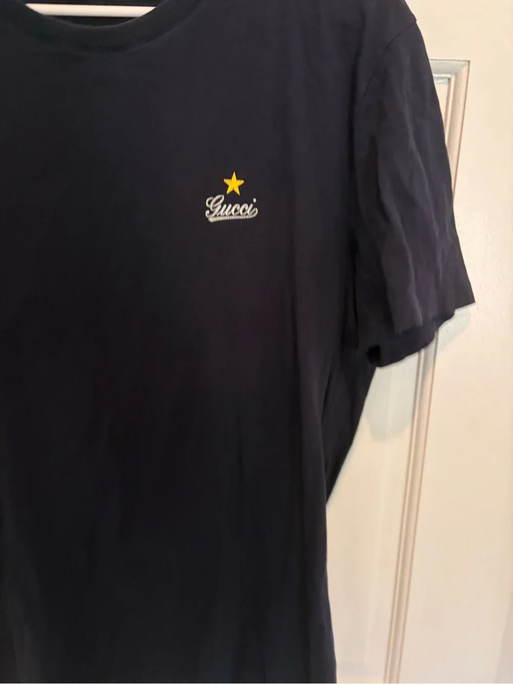 Gucci Men's Vintage Navy Crew Neck Logo T-Shirt
